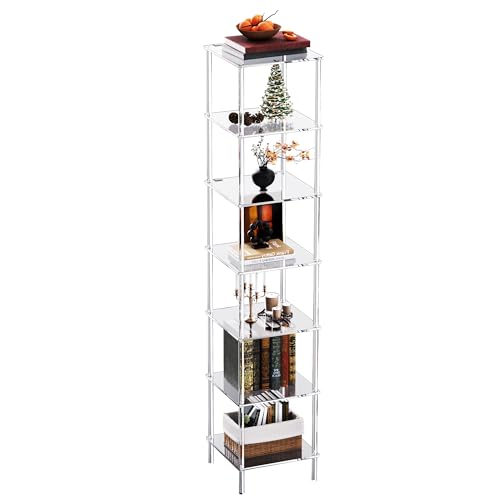 Acrylic Bookshelf, Small Bookcase, Standing Freestanding Corner Storage Shelves Display Shelf for Living Room, Bedroom (Clear, 7 Tier) - size: 7 Tier