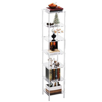 Acrylic Bookshelf, Small Bookcase, Standing Freestanding Corner Storage Shelves Display Shelf for Living Room, Bedroom (Clear, 7 Tier) - size: 7 Tier