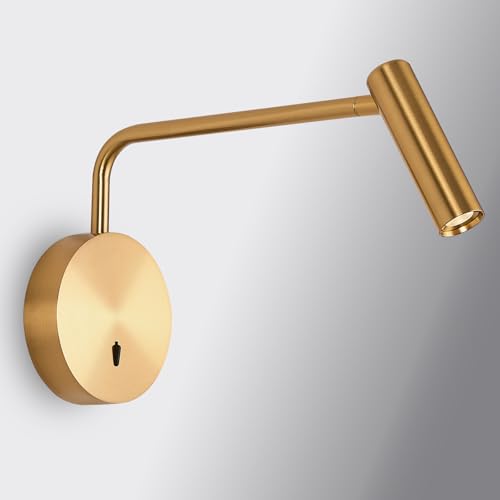 ZEROUNO Wall Mounted LED Reading Light for Bedroom Hardwired Wall Sconce with Switch on/Off Modern 3000K Swing Arm Bedside Wall Mount Lamp (Antique Bronze) - color: Gold
