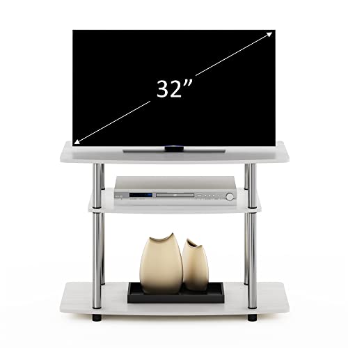 Furinno Turn-N-Tube No Tools 3-Tier Entertainment Center TV Stand for TV up to 32 Inch with Stainless Steel Tubes, White Oak/Chrome - color: White Oak, size: 32-Inch Stainless Steel Poles