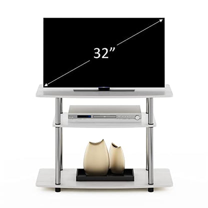 Furinno Turn-N-Tube No Tools 3-Tier Entertainment Center TV Stand for TV up to 32 Inch with Stainless Steel Tubes, White Oak/Chrome - color: White Oak, size: 32-Inch Stainless Steel Poles