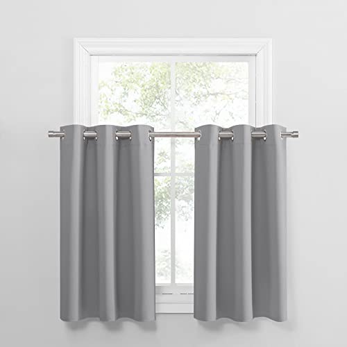PONY DANCE Short Blackout Curtains for Kitchen, Black Out Thermal Insulated Window Drapes Grommet Room Darkening Half Window Curtains for Studio Dorm Loft(2 Panels, W 34 x L 36 inches, Silver Grey) - color: Sliver Grey, size: 34"W x 36"L (Pack of 2)