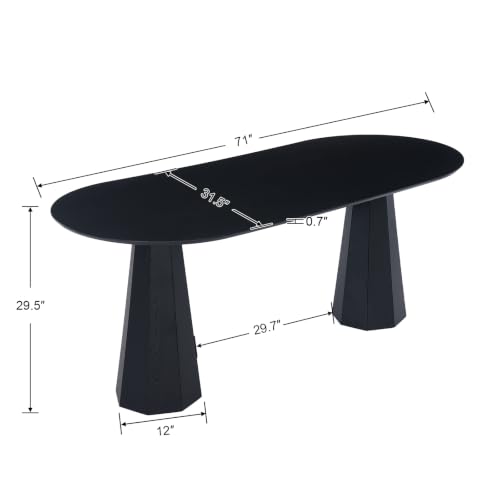 BESTANO 71 Inch Black Oval Dining Table for 6-8 People | Large Oval Kitchen Table with Wooden Double Pedestal Base, Modern Farmhouse Round Dinner Tables for Dining Room(Black) - color: Black, 71'' Oval