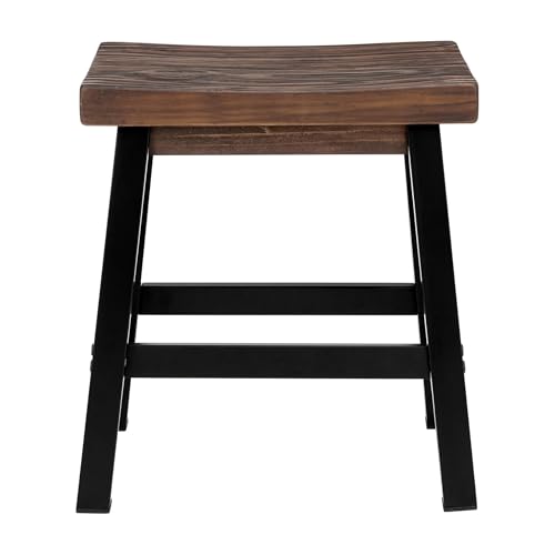 Alaterre Furniture Pomona Rustic Industrial Barstool – 20” Backless Counter Stool with Solid Pine Wood Seat and Black Metal Legs – Farmhouse Seating for Dining Room, Kitchen, or Office (Natural/Black) - style: Metal Frame Barstool