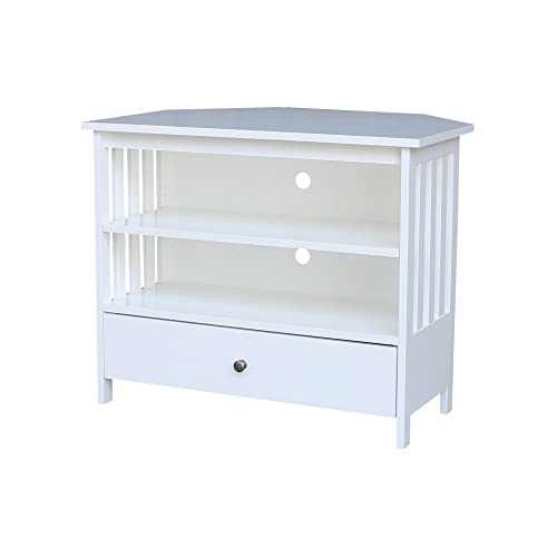 IC INTERNATIONAL CONCEPTS Solid Wood TV Stand with Shelves and Drawer in White - 28.9" Height - color: White