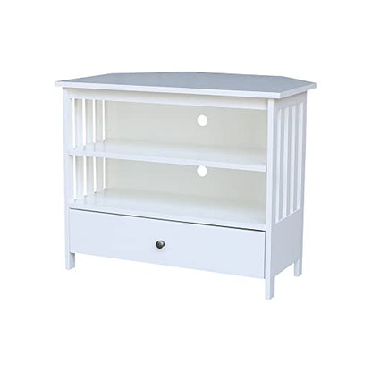 IC INTERNATIONAL CONCEPTS Solid Wood TV Stand with Shelves and Drawer in White - 28.9" Height - color: White
