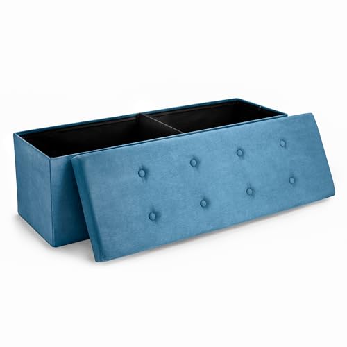 Sorbus Storage Ottoman Bench – Collapsible/Folding Bench Chest with Cover – Perfect Toy and Shoe Chest, Hope Chest, Pouffe Ottoman, Seat, Foot Rest, – Contemporary Faux Suede (Teal) - color: Teal, size: 15"D x 43"W x 15"H