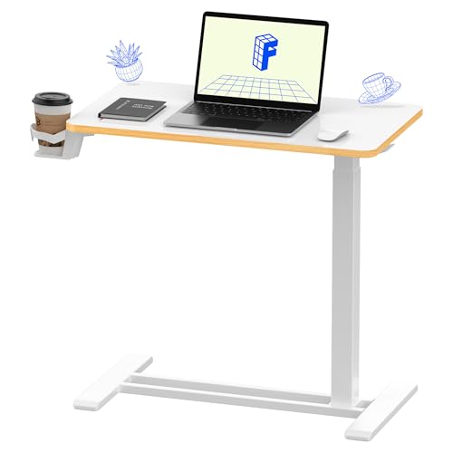 FLEXISPOT H7 28" Pneumatic Height-Adjustable Overbed Table with Wheels | C-shaped bedside table TV Tray,Medical End Side Table,Laptop desk for Hospital Home office use,27.6"Wx15.7"D,White Maple - color: White Maple, size: Small