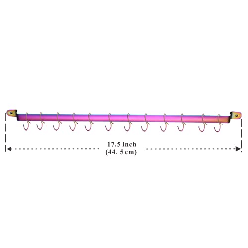 Kyraton Kitchen Utensil Rack, Kitchen Rack With Rainbow Titanium Plating,Rail Rack Organizer for Hanging Knives,Wall Mounted Gourmet Kitchen Rail with 14 Hooks - color: 3.Rainbow