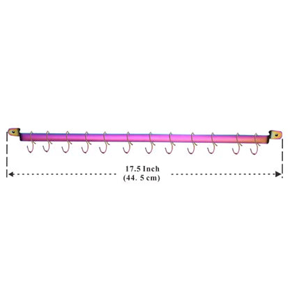 Kyraton Kitchen Utensil Rack, Kitchen Rack With Rainbow Titanium Plating,Rail Rack Organizer for Hanging Knives,Wall Mounted Gourmet Kitchen Rail with 14 Hooks - color: 3.Rainbow
