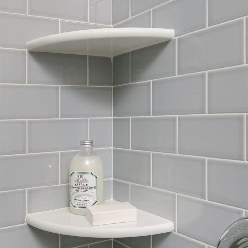 White Marble Corner Shower Shelf for Bathroom, 9'' x 9'' x 0.8'' Faux Marble Corner Shelves for Bathroom Wall Mounted Both Side Polished (1, White)