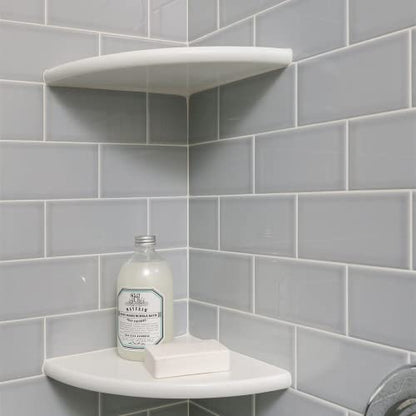 White Marble Corner Shower Shelf for Bathroom, 9'' x 9'' x 0.8'' Faux Marble Corner Shelves for Bathroom Wall Mounted Both Side Polished (1, White)