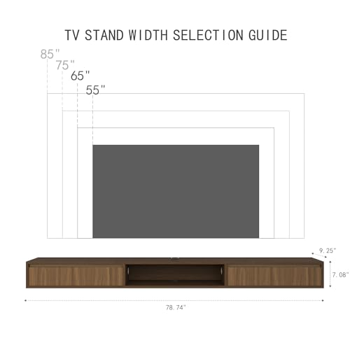 78" Floating TV Stand, Wall Mounted Media Console for 85 TV | Heavy-Duty 11-Layer Plywood Floating Tv Console with Soft Close Drop Down Door, Anti-Sag Entertainment Center - size: 78 In