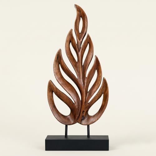 Wooden Leaf Sculpture - Hand Carved Solid Wood Coffee Table and Christmas Decor and Western Decor Accent for Living Room, Mantel, Bookshelf Décor, Christmas Decorations, Thanksgiving - color: Leaf 1