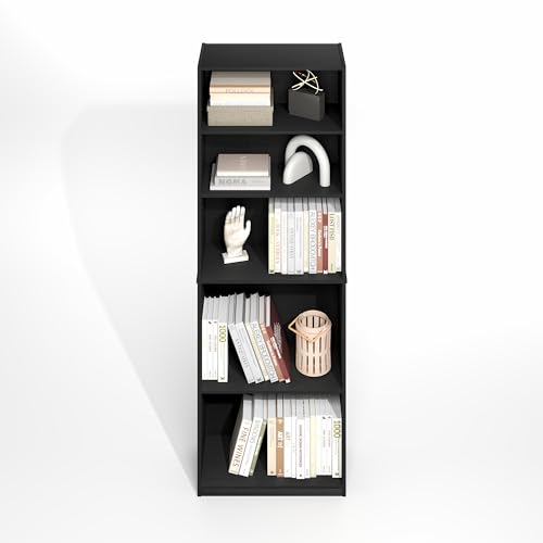 Furinno Jaya Simply Book Shelf, 5-Tier Bookshelf, Bookcase with Adjustable Shelves, 9.5 x 24.5 x 71.2, for Living Room, Bedroom, Home Office, Darkwood - color: Blackwood, size: 5-Tier, 9.5 x 24.5 x 71