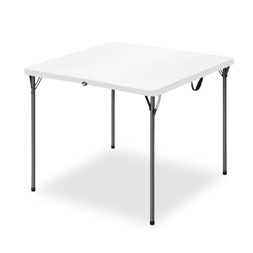 34" Square Folding Table for 4 Person, 330lbs Weight Capacity Foldable Table with HDPE Tabletop & Heavy-Duty Steel Legs, Large Portable Picnic Table for Indoor Outdoor Parties, Camping, White - color: White