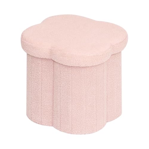 B FSOBEIIALEO Storage Ottoman Cube, Flowers Shaped Ottomans with Storage Foot Stool Footrest, Boucle Ottoman Seat for Dorm Room, Faux Teddy Fur, Pink 15"x15"x15" - color: Flower Pink, size: 15"x15"x15"