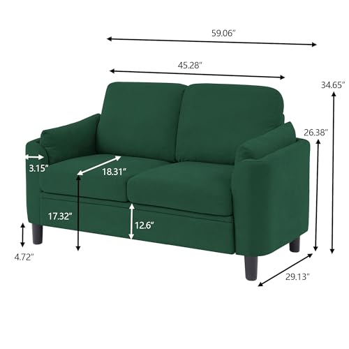 59" Loveseat Sofa, Mid Century Modern Love Seat with Back Cushions, 2-Seat Small Sofa Couch for Living Room Bedroom Small Spaces, Green - color: Green, size: Loveseat Sofa