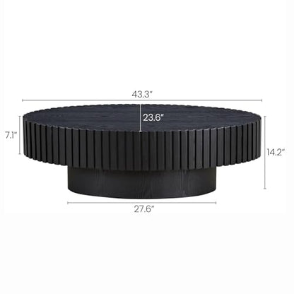 Oval Drum Fluted Coffee Table (A) | Modern Wood Coffee Table with Oval Pedestal Center Tables Fluted Accent Tea Tables for Apartment Living Room - color: A