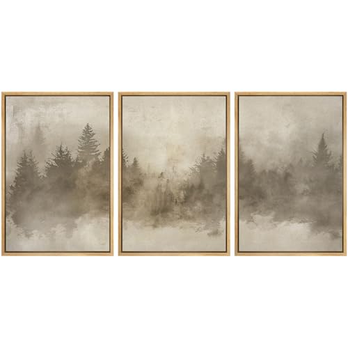 SIGNWIN Framed Canvas Print Wall Art Set Misty Forest Landscape in Sepia Tones Illustrations Modern Bohemian Scenic Colorful Ultra for Living Room, Bedroom, Office - 16"x24"x3 Natural - color: A20-2411-brc27, size: 16"x24"x3 Panels Natural