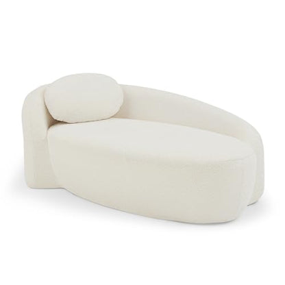 JIVOIT Modern Oval Single Lazy Sofa Chair, Bouclé Fabric Single Lounge Chair with Integrated Backrest, Side Armrest and Pillow, Compact Space-Saving Lounge Chair for Living Room Bedroom (Beige//033) - color: Beige//033