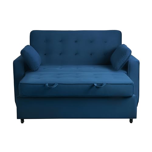 Serta Ainsley 66.5" Convertible Sleeper Loveseat, Full Size, Dreamcoil Comfort, Soft Velvet Fabric, Navy - color: Navy Blue, size: Full Loveseat