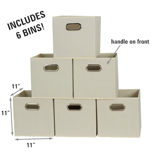 Household Essentials 82-1 Foldable Fabric Storage Bins |Set of 6 Cubby Cubes with Handles | Natural (Pack of 6) - color: Cream, size: 11” L x 11” W x 11” H (Pack of 6)