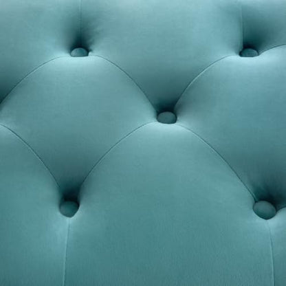 Zihanhome Velvet Storage Ottoman Bench, Button Tufted Ottoman with Hidden Storage, Upholstered Foot Rest Stool with Solid Wood Legs for Living Room, Bedroom, Entryway & Small Spaces (Mint Blue) - color: Velvet-mint Blue
