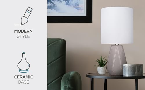 Catalina Lighting Ceramic Table Lamp for Office, Living Room, Dorm or Bedroom, Smart Home Compatible, Bulb Not Included, 17", Grey