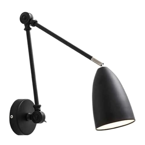 Modern Swing Arm Wall Sconce Adjustable Black Industrial Lamp Triple 180 Degree Rotating Joints Bedside Reading Light E26 Base Wrought Iron Finish for Study Bedroom Kitchen Island