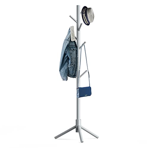 Hupmad Wooden Tree Coat Rack Stand,Sturdy Freestanding Coat Rack with 8 Hooks,3 Adjustable Height for Child Adult,Wood Coat Stand Tree Fits Entryway Bedroom Office for Bags,Hats - color: Grey, size: 1 PC