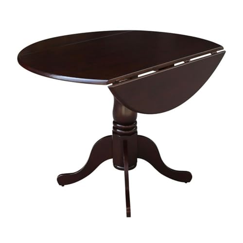 IC International Concepts, 42" Round Dual Drop Leaf Pedestal Dining Table, Solid Real Wood, Sturdy Parawood, Rich Mocha - color: Rich Mocha