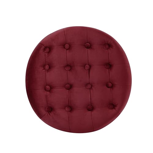 HomePop 19" Velvet Button Tufted Round Storage Ottoman - Burgundy - color: Burgundy