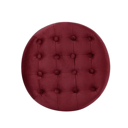 HomePop 19" Velvet Button Tufted Round Storage Ottoman - Burgundy - color: Burgundy