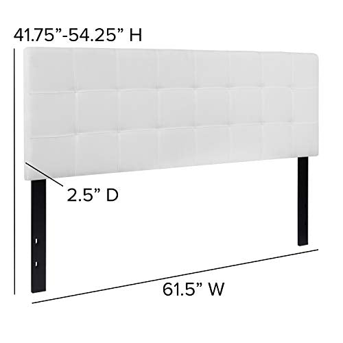 EMMA + OLIVER White Queen Quilted Tufted Headboard | Adjustable Bed Rail Slots, Fabric Upholstered - color: White, size: Queen