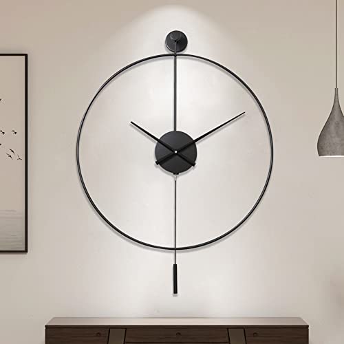 YISITEONE Classical Large Decorative Wall Clock with Pendulum, Modern Non-Ticking Silent Metal Wall Clocks for Living Room, Bedroom, Study, Office,20‘’ - color: Black, size: Medium