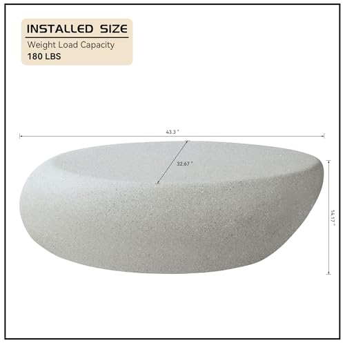 43.3" Oval Coffee Table with Grainy Rocks Pattern, Modern Irregular Travertine Faux Stone Center Table, Drum Fiberglass Coffee Table Accent Tea Table for Living Room, No Need Assembly - color: A-43.3" Rock Grey