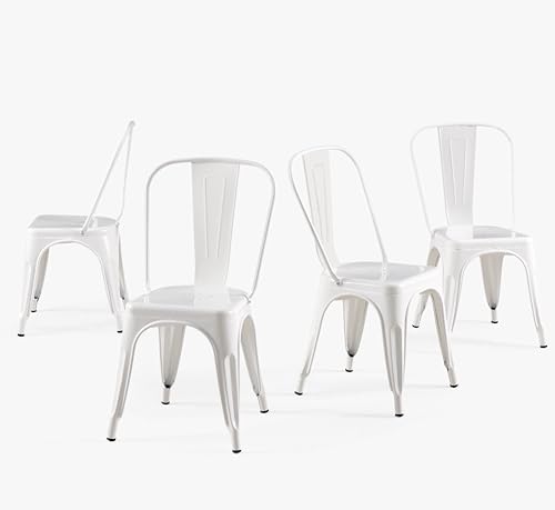 Metal Dining Chairs Set of 4,Arctic White | Stackable Industrial Vintage Style Farmhouse Kitchen Cafe Indoor Outdoor - color: Arctic White