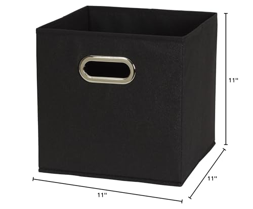 Household Essentials Foldable Fabric Storage Bins 6 Piece Set, Strong Poly-Woven Fabric, Sturdy Chipboard Sides, Grommet Front Handle, Stackable, Classic Design, Black - color: Black, size: 11” L x 11” W x 11” H