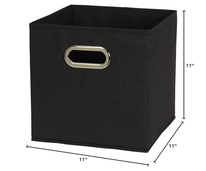 Household Essentials Foldable Fabric Storage Bins 6 Piece Set, Strong Poly-Woven Fabric, Sturdy Chipboard Sides, Grommet Front Handle, Stackable, Classic Design, Black - color: Black, size: 11” L x 11” W x 11” H