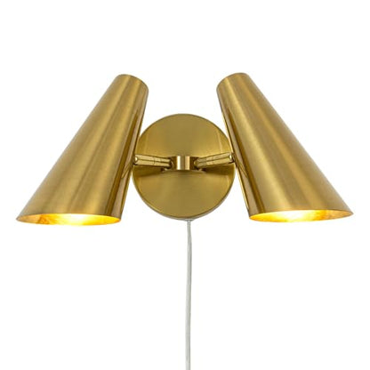 Gold 2-Light Plug in Wall Sconce, Modern Vanity Light Wall Lamp with Rotatable Lampshade Picture Light for Bedroom Living Room Bathroom Foyer - color: B-Gold