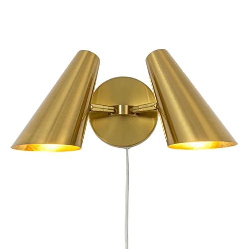 Gold 2-Light Plug in Wall Sconce, Modern Vanity Light Wall Lamp with Rotatable Lampshade Picture Light for Bedroom Living Room Bathroom Foyer - color: B-Gold