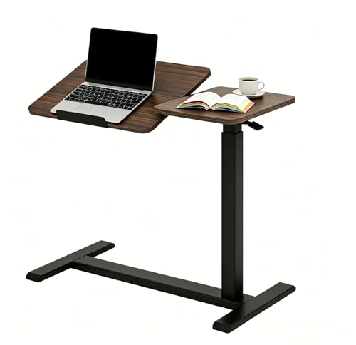 KEIKI Height Adjustable Rolling Laptop Desk, Portable Mobile Standing Workstation with Tiltable Top for Home Office Classroom, Walnut - color: Walnut