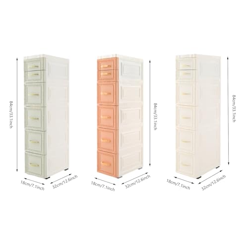 5-Tier Plastic Drawers Storage Dresser, 33" H Narrow Slim Storage Organizer Vertical Drawer Unit, Rolling Thin Storage Tower with Wheels for Small Spaces Gaps Home Furniture (Green) - color: Green