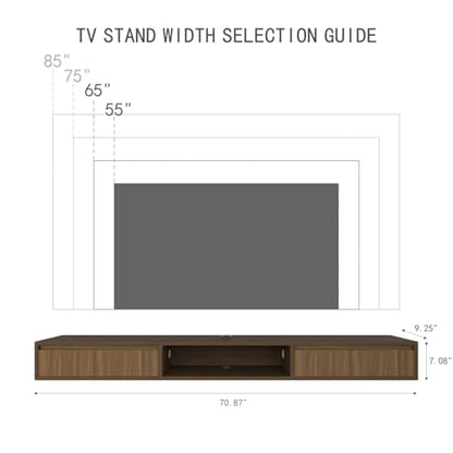 70" Floating TV Stand, Wall Mounted Media Console for 85 TV | Heavy-Duty 11-Layer Plywood Floating Tv Console with Soft Close Drop Down Door, Anti-Sag Entertainment Center - size: 70 In