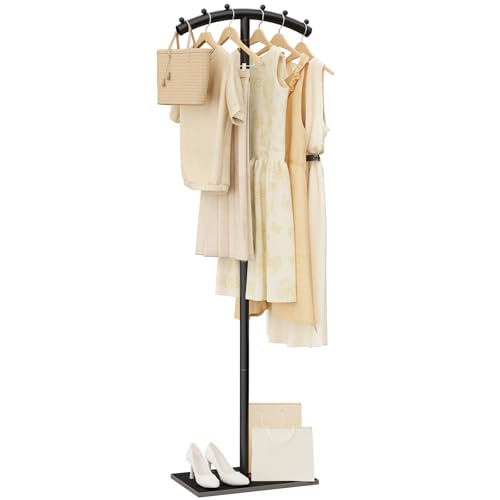 T-Shaped Metal Clothing Racks,Freestanding Coat Tree,68.9in,Black | Coat Racks with Strong Load-Bearing Capacity, Clothes Hanger Stand with Natural Rock Base, Suitable for Outerwear,Handbags - color: Black