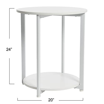 Household Essentials Round Side End Table with Storage Shelf in Scandinavian Wood Grain and Metal Frame, White - color: Scandinavian White