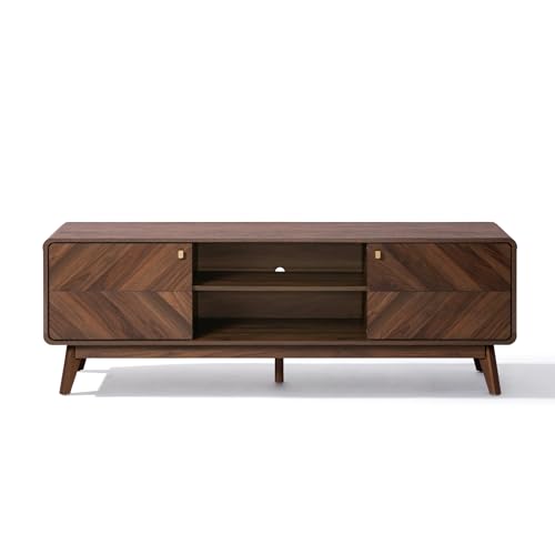 LuxenHome 63" Mid Century Modern TV Stand for Living Room for TVs up to 65" | Entertainment Center with Storage, Wood TV Console with Tapered Legs, Television Stands