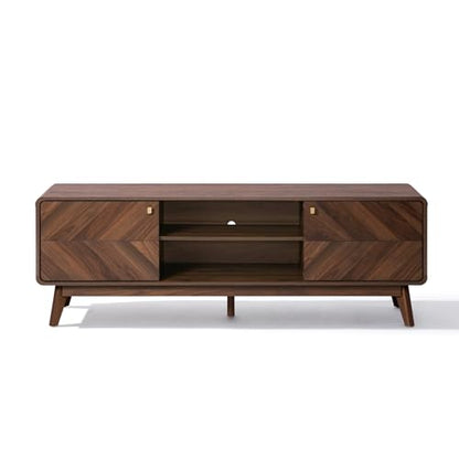 LuxenHome 63" Mid Century Modern TV Stand for Living Room for TVs up to 65" | Entertainment Center with Storage, Wood TV Console with Tapered Legs, Television Stands