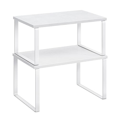 SONGMICS Cabinet Organizer Shelf, Set of 2 Spice Rack, Kitchen Storage | Kitchen Counter Storage Spice Rack, Particleboard, Steel, Snow White and Matte White, BYSTRO Collection UKCS02W01 - color: Cloud White + Snow White, size: 11.7"w